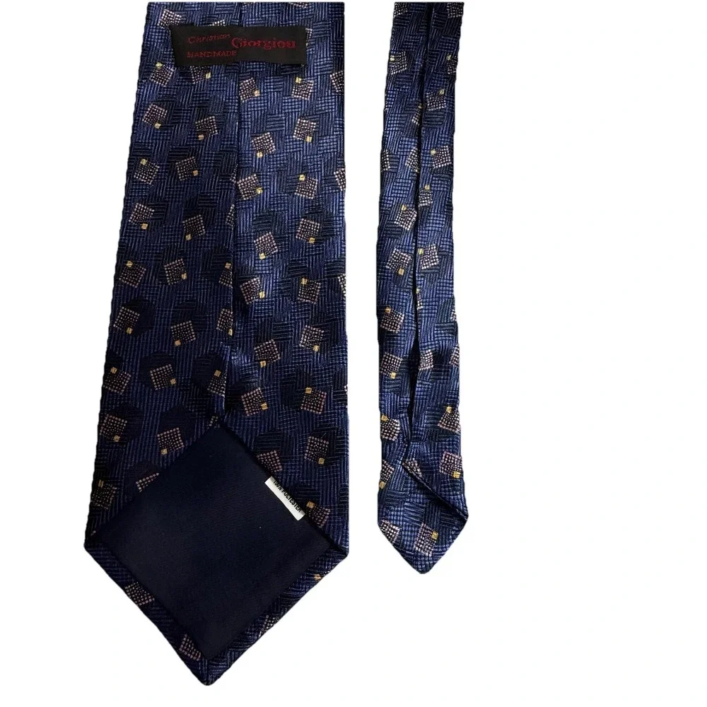 Christian Giorgiou Mens Navy Blue Grid Square Medallion Polyester Tie